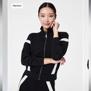 SPANX AirEssentialsStriped Track Jacket 1X COLOR: VERY BLACK NWT